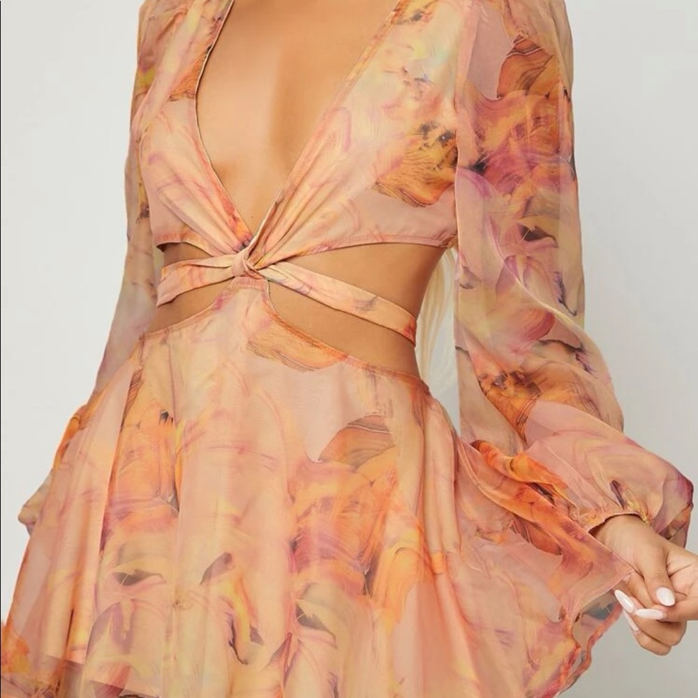 Lantern Sleeve Waist Chiffon Romper